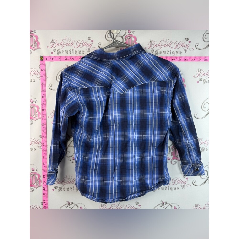 Rock and roll cowboy shirt plaid blue Button-Down Casual Shirt Blue Plaid - Picture 2 of 8